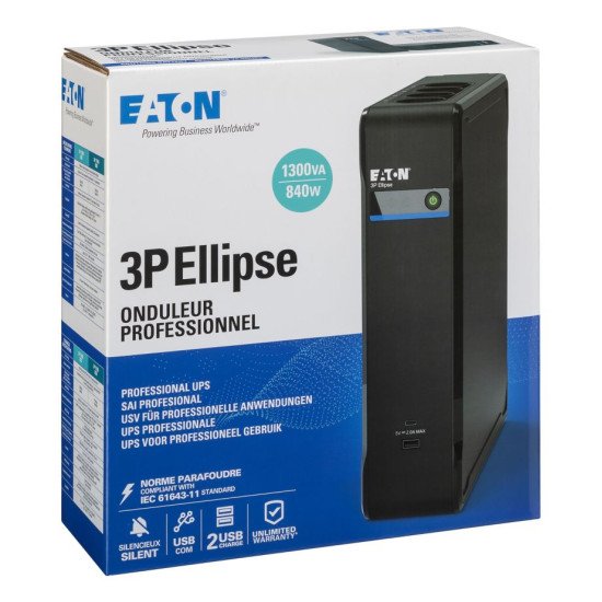 Eaton 3P Ellipse UPS UPS Veille 1,3 kVA 840 W 8 sortie(s) CA Eaton 3P Ellipse UPS UPS Veille 1,3 kVA 840 W 8 sortie(s) CA