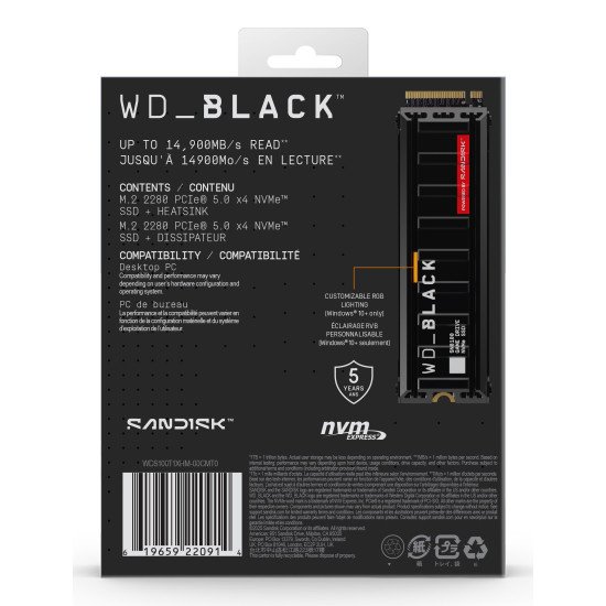 SanDisk Black WD_BLACK SN8100 NVMe 1 To M.2 PCI Express 5.0 TLC 3D NAND