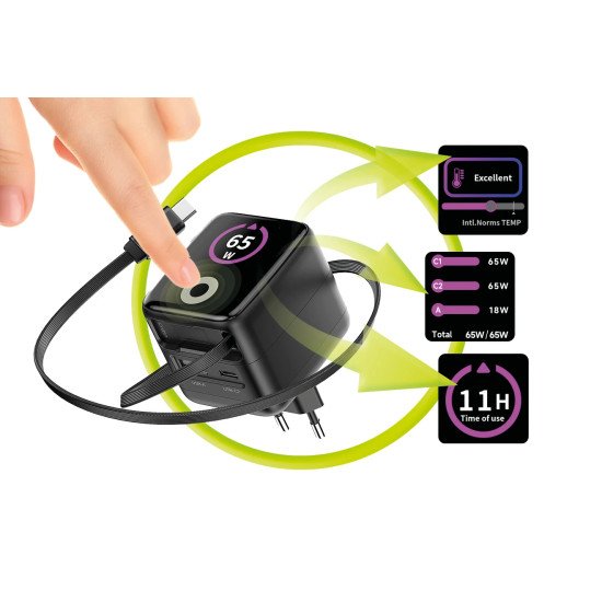 Mobile Origin MO-65WDCH-PW3 chargeur d'appareils mobiles Universel Noir Secteur Charge rapide Intérieure
