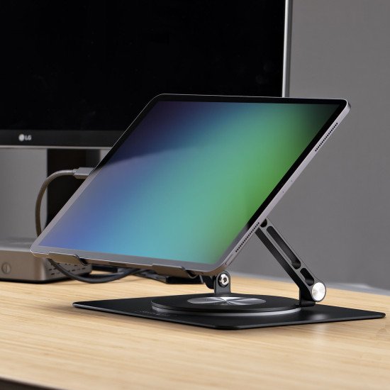 StarTech.com Support Rotatif pour PC Portable, Base Pivotante à 360°, Support Rotatif pour Bureau, Hauteur et Inclinaison Réglables, Poids Max 5kg, Construction en Aluminium, Design Portable