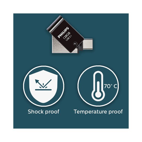 Philips FM12DC152B/00 lecteur USB flash 128 Go USB Type-A 3.2 Gen 1 (3.1 Gen 1) Noir, Argent