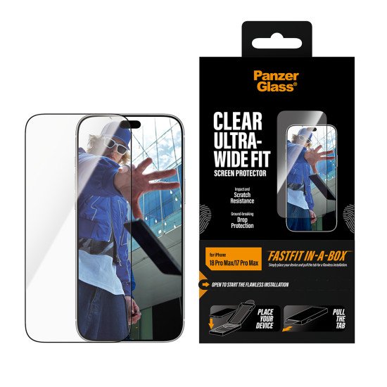 PanzerGlass ® Screen Protector iPhone 2026 Pro Max | 17 Pro Max | Ultra-Wide Fit w. FASTFIT IN-A-BOX Protection d'écran transparent 1 pièce(s)