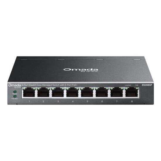 TP-Link Omada ES208GP commutateur réseau Géré L2 Gigabit Ethernet (10/100/1000) Connexion Ethernet POE DIN rail Noir