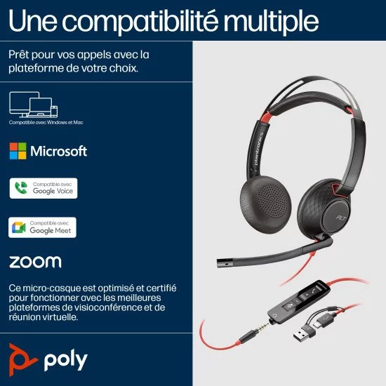 POLY Micro-casque stéréo USB-C Blackwire 5220 + prise 3,5 mm + adaptateur USB-C/A (lot) POLY Micro-casque stéréo USB-C Blackwire 5220 + prise 3,5 mm + adaptateur USB-C/A (lot)