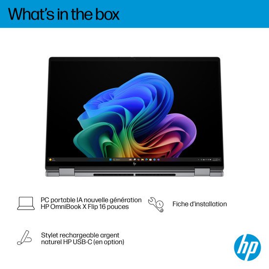 HP OmniBook X FlipNGAI 16-ar0771nb Copilot+ PC AMD Ryzen AI 7 350 Hybride (2-en-1) 40,6 cm (16") Écran tactile 2K 16 Go LPDDR5x-SDRAM 1 To SSD Wi-Fi 6E (802.11ax) Windows 11 Home Argent