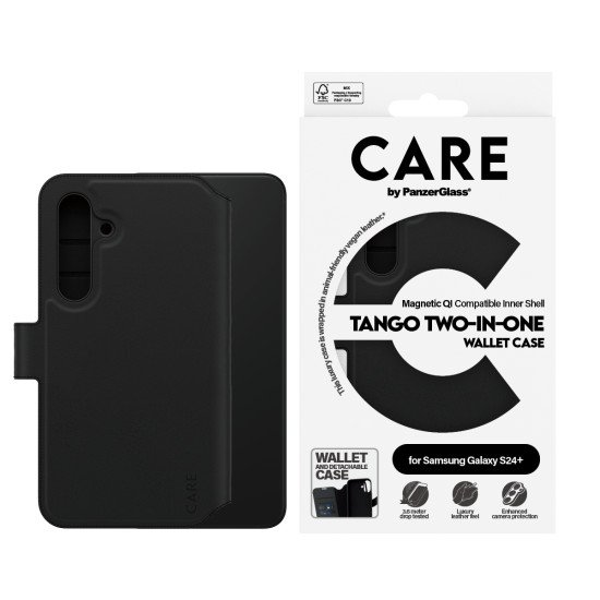 PanzerGlass CARE™ by ® Tango 2-in-1 Wallet Case w. Qi Compatible Samsung Galaxy S24+ coque de protection pour téléphones portables Housse Noir