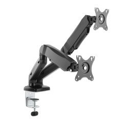 Manhattan Support de bureau double pour TV/moniteurs (bras à ressort à Bras articulé), écrans 10" à 27", fixation à l'arrière par pince ou passe-câble, Compatibilité VESA : 75x75 et 100x100 mm (vérifiez les dimensions des quatre trous de fixatio
