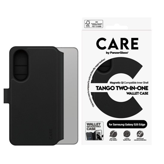 PanzerGlass CARE by ® Feature Case Tango Two-in-One Wallet w. Qi-Compatible Samsung S25 Edge coque de protection pour téléphones portables Housse Noir PanzerGlass CARE by ® Feature Case Tango Two-in-One Wallet w. Qi-Compatible Samsung S25 Edge coque de protection pour téléphones portables Housse Noir