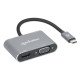 Manhattan Dock/hub USB-C, 4 ports : HDMI, USB-A, USB-C et VGA, avec Power Delivery (PD) 87 W - nécessite un chargeur USB-C externe (non inclus). Alimenté par USB (aucune alimentation externe requise) lorsque le PD n'est pas utilisé, aluminium