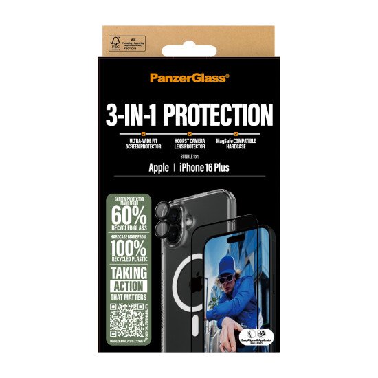 PanzerGlass ® 3-in-1 Protection Bundle iPhone 16 Plus Protection d'écran transparent Apple 1 pièce(s)