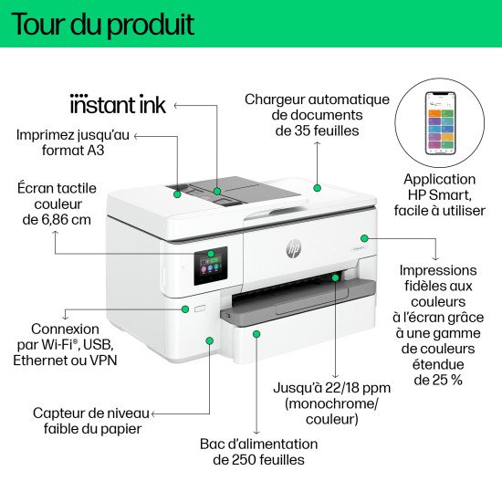 HP OfficeJet Pro Imprimante tout-en-un grand format HP 9720e, Couleur, Imprimante pour Petit bureau, Impression, copie, numérisation, HP+; Éligibilité HP Instant Ink; Sans fil; Impression recto-verso; Chargeur automatique de documents; Imprimer depuis un 