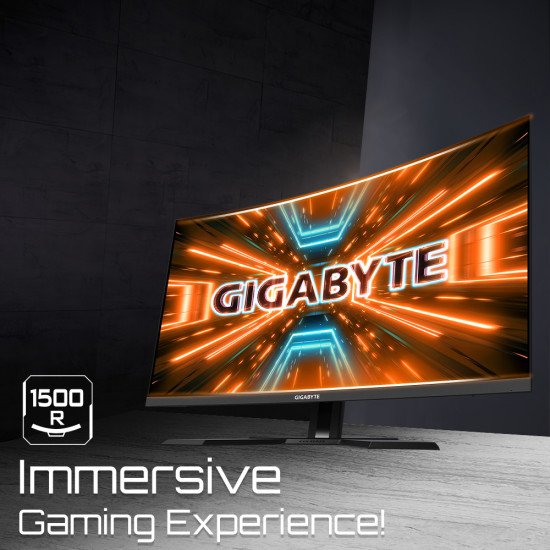 GIGABYTE M32QC Moniteur de jeu incurvé 31,5" QHD - 2560 x 1440, 1500R, 165Hz, 1ms, 350 cd/m², FreeSync Premium Pro, Display HDR400, HDMI 2.0, DisplayPort 1.2