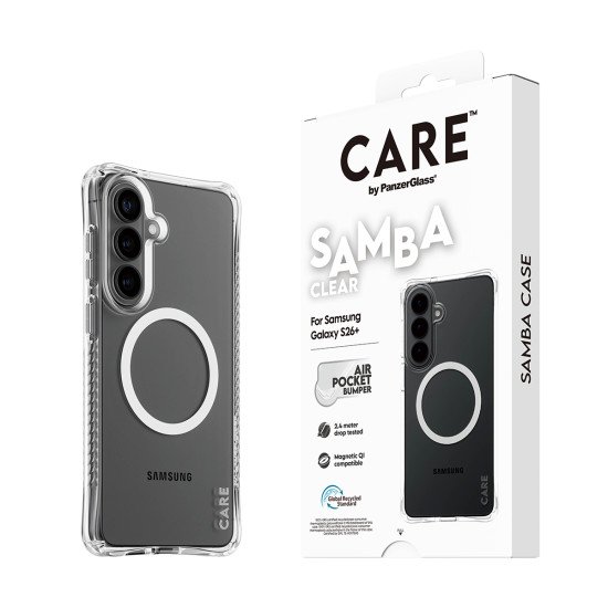 PanzerGlass CARE™ by ® Samba Case Transparent w. White Qi Samsung Galaxy S26+ coque de protection pour téléphones portables 17 cm (6.7") Housse