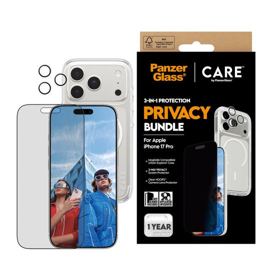 PanzerGlass ® | CARE by ® 3-in-1 Flagship Privacy Bundle iPhone 17 Pro Protection d'écran transparent Apple 1 pièce(s)