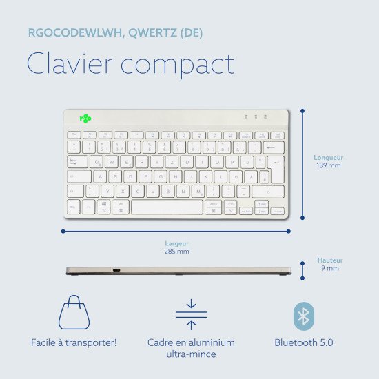 R-Go Tools Clavier ergonomique R-Go Compact Break, clavier compact avec logiciel de pause,QWERTZ (DE), Bluetooth, blanc
