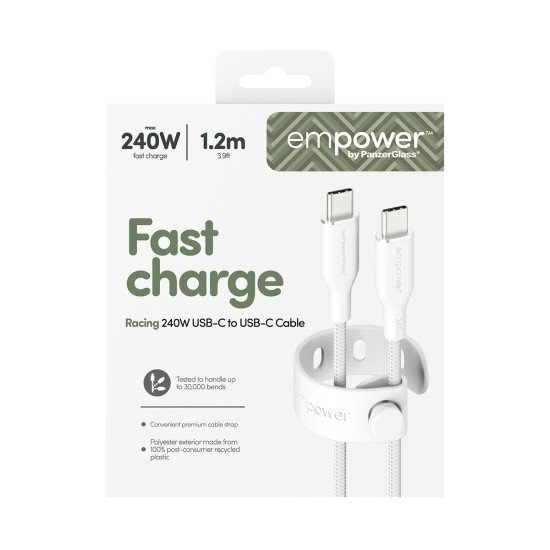 PanzerGlass empower by ® Racing 240W USB-C to USB-C Cable | USB 2.0 | 1.2M | Silver White câble USB Blanc