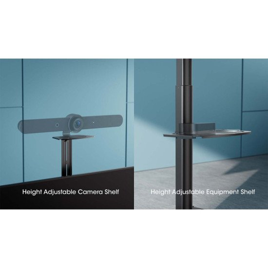 Manhattan Support sur roulettes pour TV/moniteurs, réglage hauteur par manivelle, écrans 37" à 65", Compatibilité VESA : de 200x200 à 600x400 mm (vérifiez les dimensions des quatre trous de fixation à l'arrière), charge max. 70 kg, hauteur 1120–