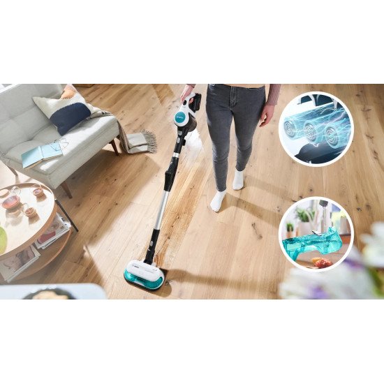 Bosch BSS712XHYG aspirateur balai et balai électrique Aspirateur-balai 2 en 1 Batterie Sec HEPA Sans sac 0,3 L Couleur aqua, Noir, Argent, Blanc 2,5 Ah