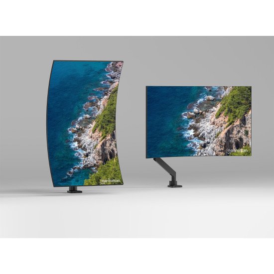Manhattan Support de bureau pour TV/moniteurs (bras à vérin gaz à Bras articulé), écrans 13" à 42", fixation à l'arrière par pince ou passe-câble, Compatibilité VESA : de 75x75 à 200x200mm (vérifiez les dimensions des quatre trous de fixation à 