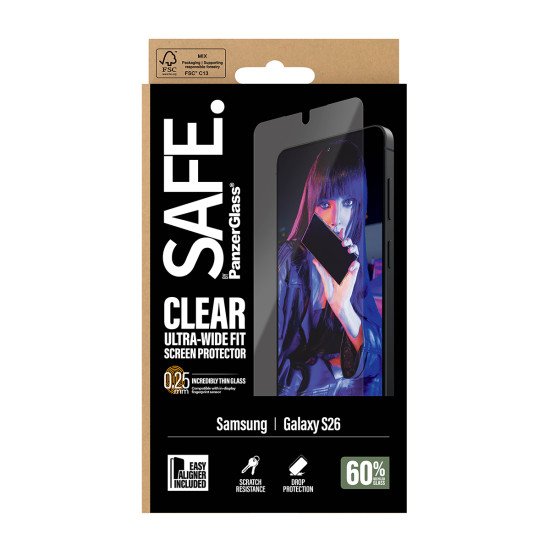 PanzerGlass SAFE. by ® Screen Protector Samsung Galaxy S26 | Ultra-Wide Fit w. EasyAligner Protection d'écran transparent 1 pièce(s)