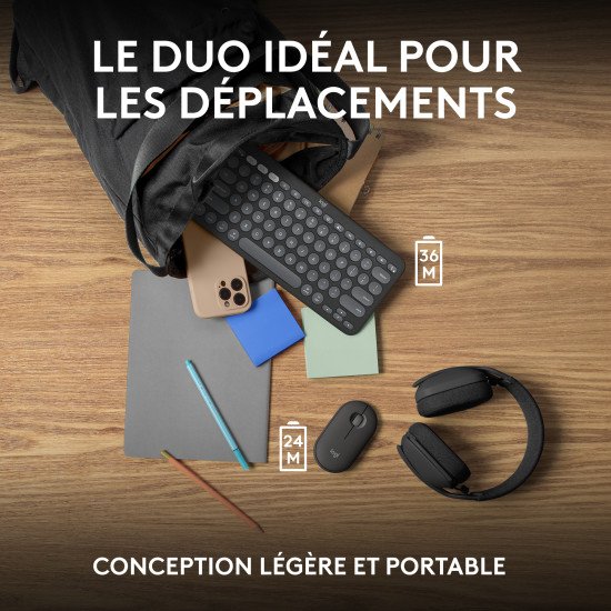 Logitech Pebble 2 Combo for Mac clavier Souris incluse RF sans fil + Bluetooth AZERTY Français Graphite