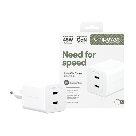 PanzerGlass empower by ® Turbo 45W Charger incl. 2 x USB-C | EU Plug | Silver White Protection d'écran transparent Universel 1 pièce(s)