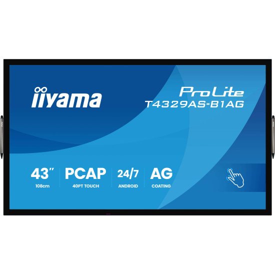 iiyama T4329AS-B1AG Écran d'affichage dynamique Écran plat interactif 108 cm (42.5") LED Wifi 500 cd/m² 4K Ultra HD Noir Écran tactile Intégré dans le processeur Android 24/7 iiyama T4329AS-B1AG Écran d'affichage dynamique Écran plat interactif 108 cm (42.5") LED Wifi 500 cd/m² 4K Ultra HD Noir Écran tactile Intégré dans le processeur Android 24/7