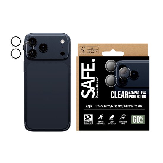 PanzerGlass SAFE. by ® Camera Lens Protector Transparent iPhone 17 Pro | iPhone 17 Pro Max | iPhone 16 Pro | 16 Pro Max Protection d'écran transparent Apple 1 pièce(s)