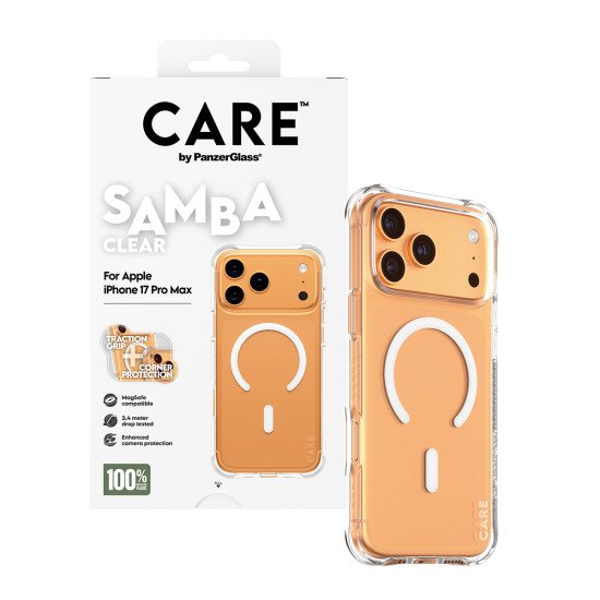 PanzerGlass CARE by ® Fashionable Case Samba Transparent w. White MagSafe iPhone 17 Pro Max coque de protection pour téléphones portables Housse PanzerGlass CARE by ® Fashionable Case Samba Transparent w. White MagSafe iPhone 17 Pro Max coque de protection pour téléphones portables Housse