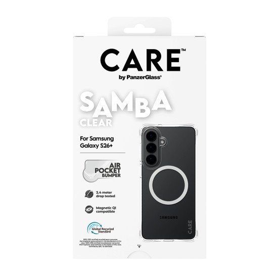 PanzerGlass CARE™ by ® Samba Case Transparent w. White Qi Samsung Galaxy S26+ coque de protection pour téléphones portables 17 cm (6.7") Housse