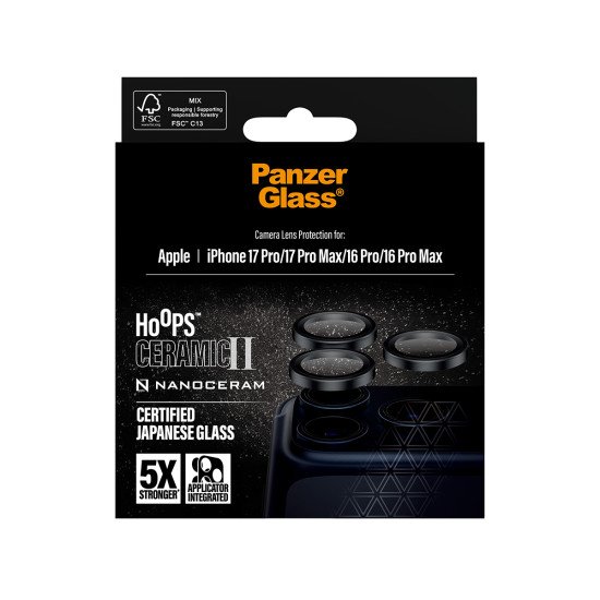 PanzerGlass ® Hoops® Ceramic II Camera Lens Protector iPhone 17 Pro | iPhone 17 Pro Max | iPhone 16 Pro | 16 Pro Max Protection d'écran transparent Apple 1 pièce(s)
