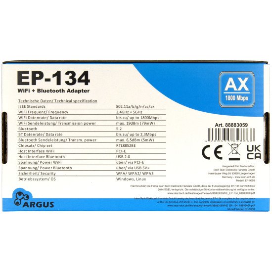 Inter-Tech EP-134 Interne WLAN / Bluetooth 1800 Mbit/s