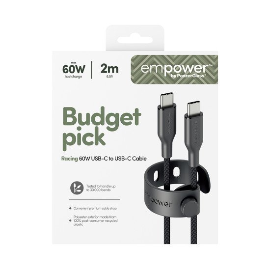 PanzerGlass empower by ® Racing 60W USB-C to USB-C Cable | USB 2.0 | 2M | Space Black câble USB Noir