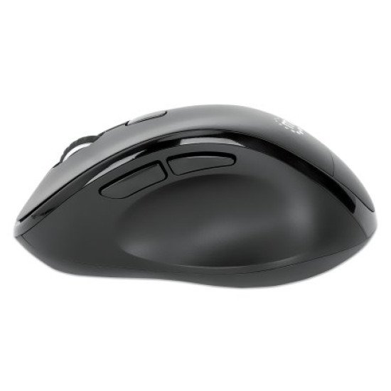 Manhattan Souris ergonomique sans fil (droitière), DPI réglable 800/1200/1600, 2,4 GHz (jusqu'à 10 m), 6 boutons avec molette, récepteur USB-A et USB-C combiné, noire, pile AA incluse, garantie 3 ans