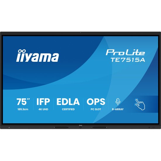 iiyama TE7515A-B2AG Écran d'affichage dynamique Écran plat interactif 190,5 cm (75") Wifi 550 cd/m² 4K Ultra HD Noir Écran tactile Intégré dans le processeur Android 24/7