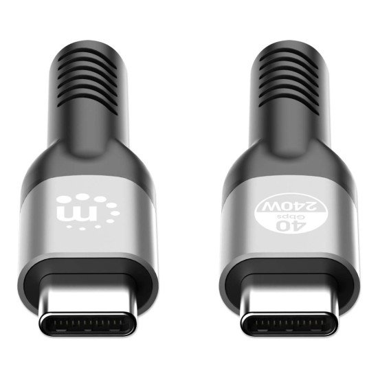 Manhattan Câble USB-C vers USB-C haute vitesse (240 W), 2 m, charge ordinateur portable + données et vidéo rapides, compatible tous PC portables (un chargeur mural USB-C de 240 W supplémentaire est nécessaire), transferts jusqu'à 40 Gbit/s, noir, garantie