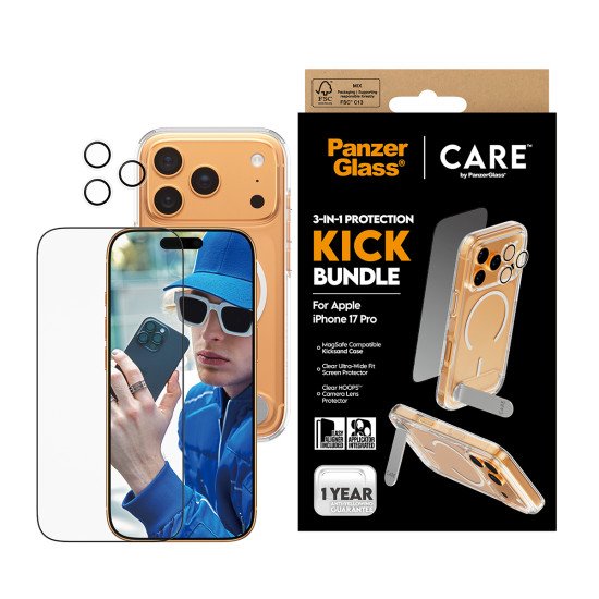 PanzerGlass ® | CARE by ® 3-in-1 Feature Kick Bundle iPhone 17 Pro Protection d'écran transparent Apple 1 pièce(s)