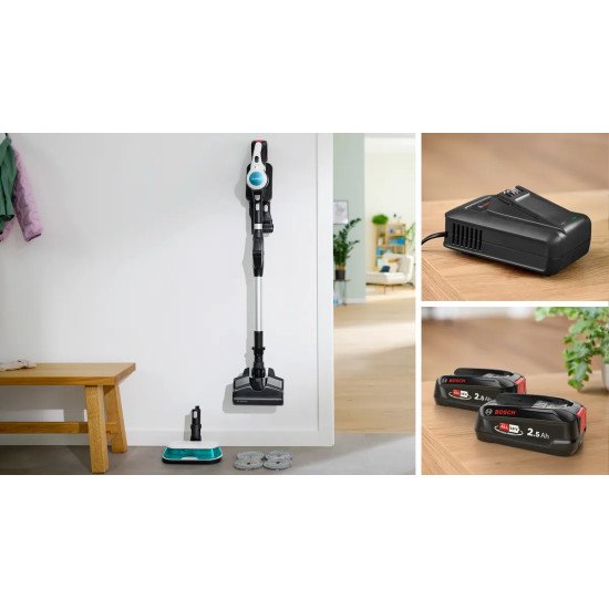 Bosch BSS712XHYG aspirateur balai et balai électrique Aspirateur-balai 2 en 1 Batterie Sec HEPA Sans sac 0,3 L Couleur aqua, Noir, Argent, Blanc 2,5 Ah