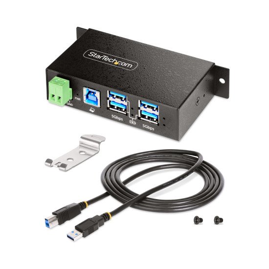 StarTech.com Hub USB 3.0 4 Ports avec 4x USB-A, Boîtier Industriel en Métal, Hub USB 4 ports avec Protection ESD, Montage Mural, sur Table ou sur Rail, USB 3.0/3.1/3.2 Gen 1 5Gbps