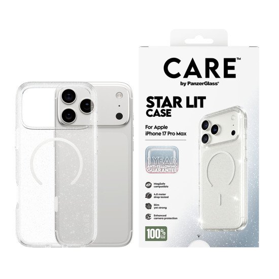 PanzerGlass CARE by ® Flagship Case Urban Explorer Star Lit w. White MagSafe iPhone 17 Pro Max coque de protection pour téléphones portables Housse Transparent