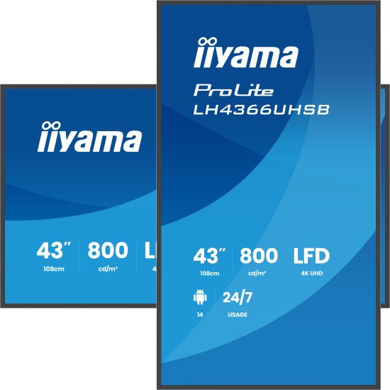iiyama LH4366UHSB-B1AG Écran d'affichage dynamique Écran plat de signalisation numérique 109,2 cm (43") LCD Wifi 800 cd/m² 4K Ultra HD Noir Intégré dans le processeur Android 24/7