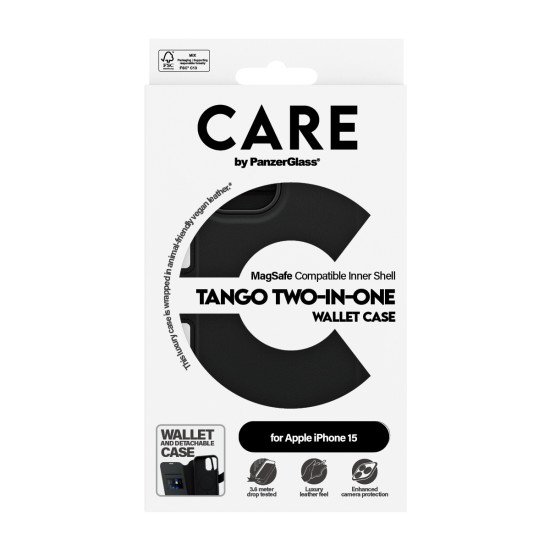 PanzerGlass CARE by ® Feature Case Tango Two-in-One Wallet w. MagSafe iPhone 15 coque de protection pour téléphones portables Housse Noir