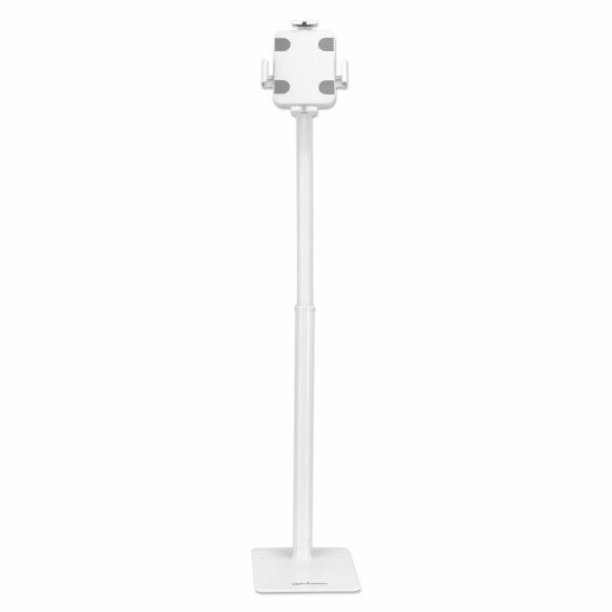 Manhattan Support de sol antivol pour tablette et iPad, universel, rotation 360°, inclinaison +20° à -110°, verrouillable, blanc, pour tablettes 7,9"–11", hauteur réglable 790 à 1190 mm, fixation à l'arrière au sol possible
