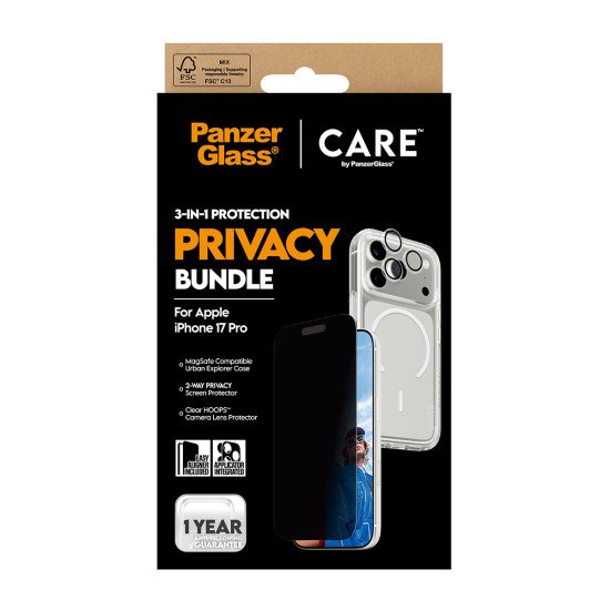 PanzerGlass ® | CARE by ® 3-in-1 Flagship Privacy Bundle iPhone 17 Pro Protection d'écran transparent Apple 1 pièce(s)
