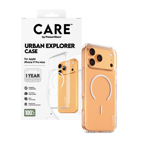 PanzerGlass CARE by ® Flagship Case Transparent Urban Explorer w. White MagSafe iPhone 17 Pro Max coque de protection pour téléphones portables Housse PanzerGlass CARE by ® Flagship Case Transparent Urban Explorer w. White MagSafe iPhone 17 Pro Max coque de protection pour téléphones portables Housse