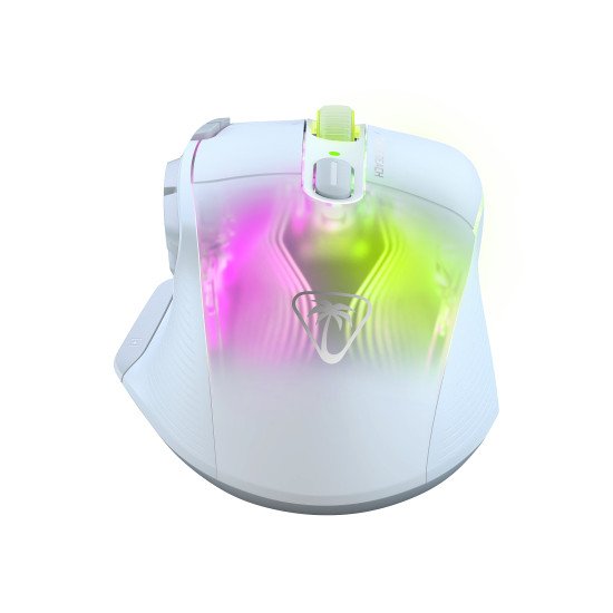 Turtle Beach Kone XP Air - Souris gaming RGB ergonomique, personnalisable et sans fil, Bluetooth, capteur optique 19 000 DPI, autonomie de batterie de 100 heures, station de charge, 29 entrées programmables, éclairage AIMO RGB, molette 4D Blanc