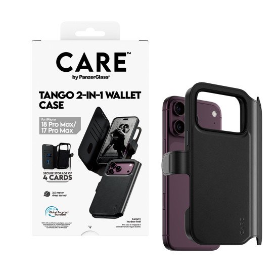 PanzerGlass CARE™ by ® Tango 2-in-1 Wallet Case Black w. MagSafe iPhone 2026 Pro Max | 17 Pro Max coque de protection pour téléphones portables Housse Transparent
