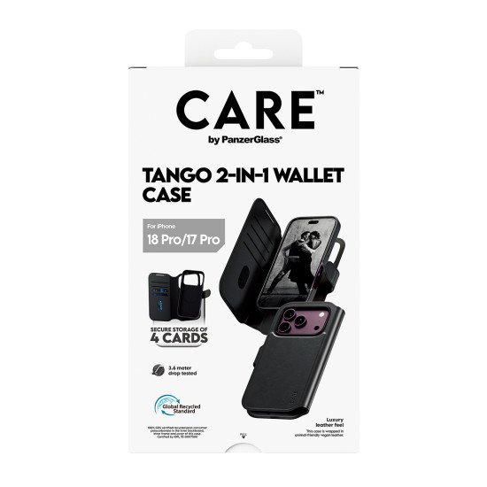 PanzerGlass CARE™ by ® Tango 2-in-1 Wallet Case Black w. MagSafe iPhone 2026 Pro | 17 Pro coque de protection pour téléphones portables Housse Transparent