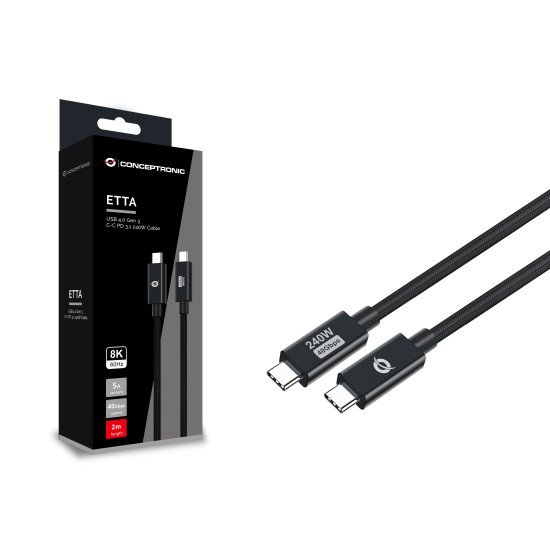 Conceptronic ETTA04B20 câble USB USB4 Gen 3x2 2 m USB C Noir Conceptronic ETTA04B20 câble USB USB4 Gen 3x2 2 m USB C Noir