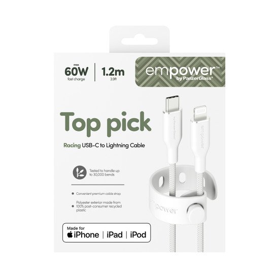 PanzerGlass empower by ® Racing 60W USB-C to Lightning Cable | USB 2.0 | 1.2M | Silver White câble USB Blanc
